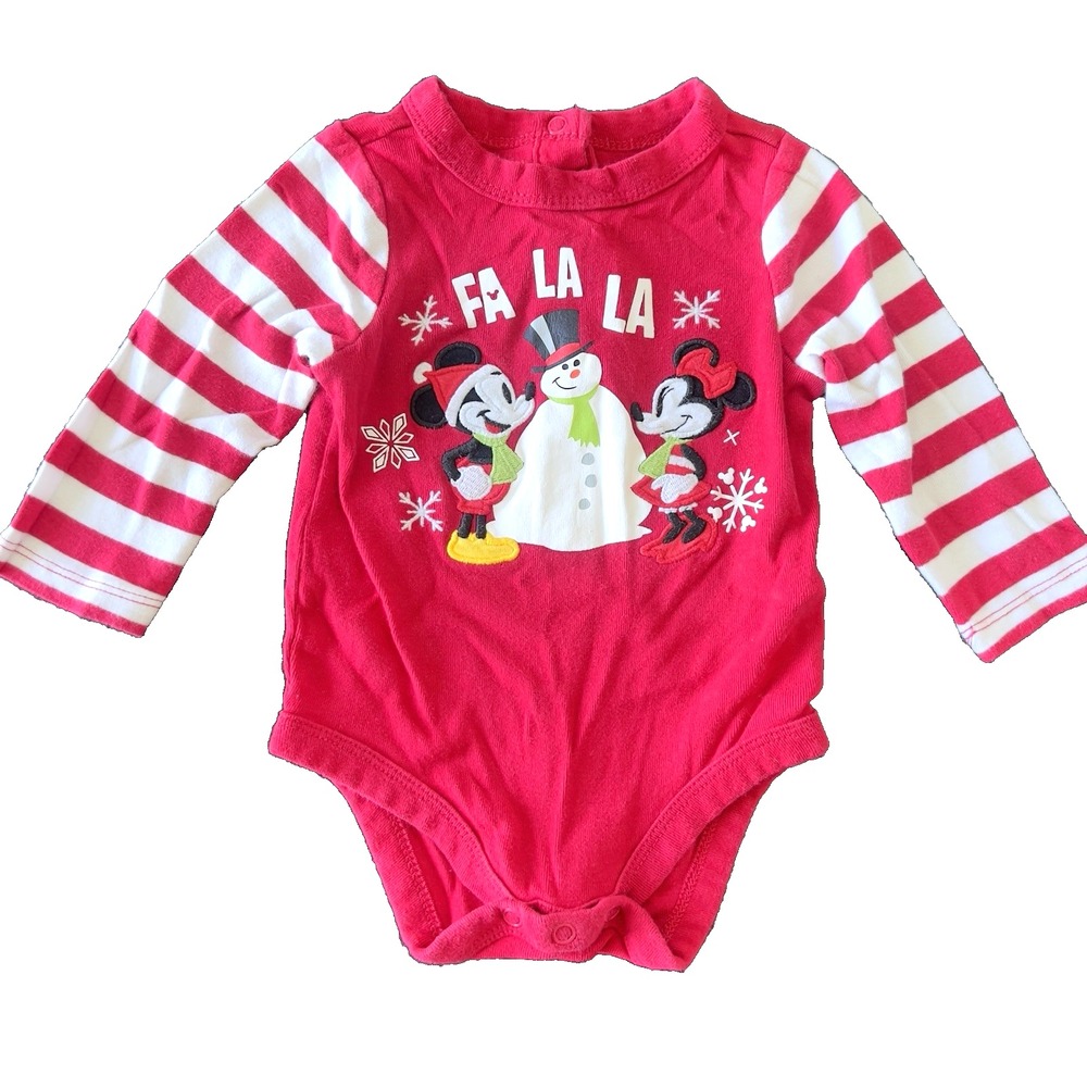 Disney Parks Christmas Candy Cane Long Sleeve 9-12 M Mickey Disneyland Baby Vtg